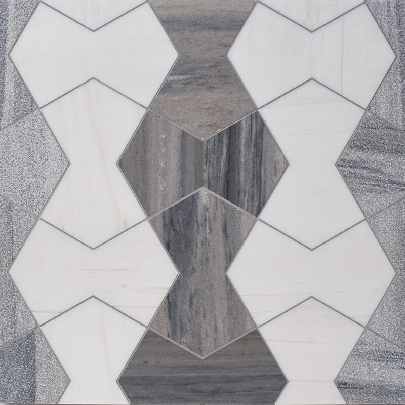Bianco Dolomite, Silver Sky Multi Finish Cravat Marble Wall Decos 4 3/4×7 15/32