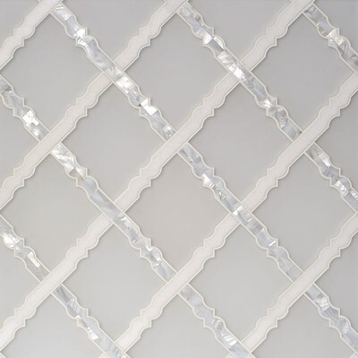 Thassos White, Pura Glass, White Mother Multi Finish Rita Marble Mosaics 9 11/32×9 11/32