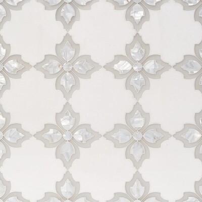 Thassos White, Pura Glass, White Mother Multi Finish Susanna Marble Mosaics 12 1/32×12 1/8