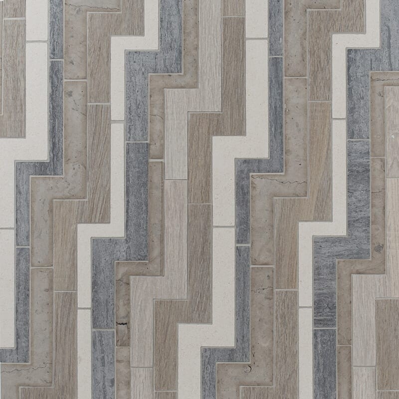 Multicolor Multi Finish Pathway Limestone Waterjet Mosaics 16 17/32×6 23/32