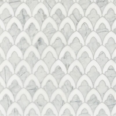 Afyon White, Avenza Dark Multi Finish Sophia Marble Mosaics 8 3/4×13 1/2