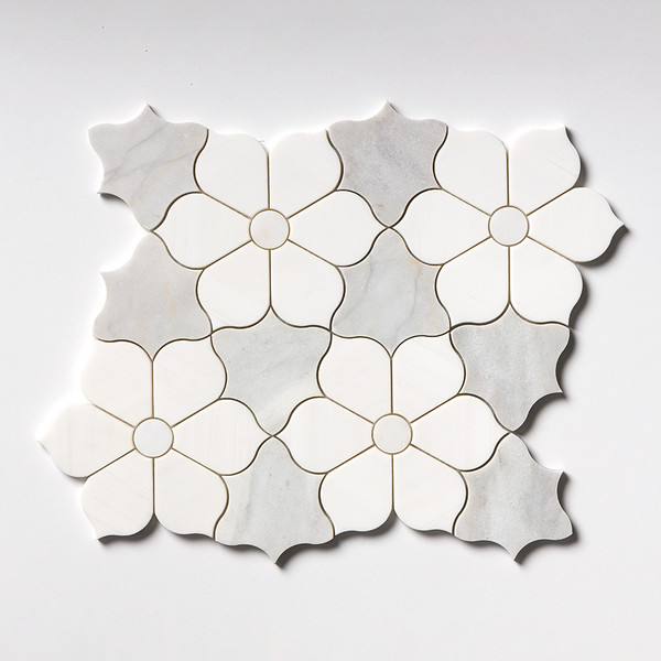 Afyon White, Avenza Dark, Dolomite Multi Finish Theodora Marble Mosaics 12 1/8×14