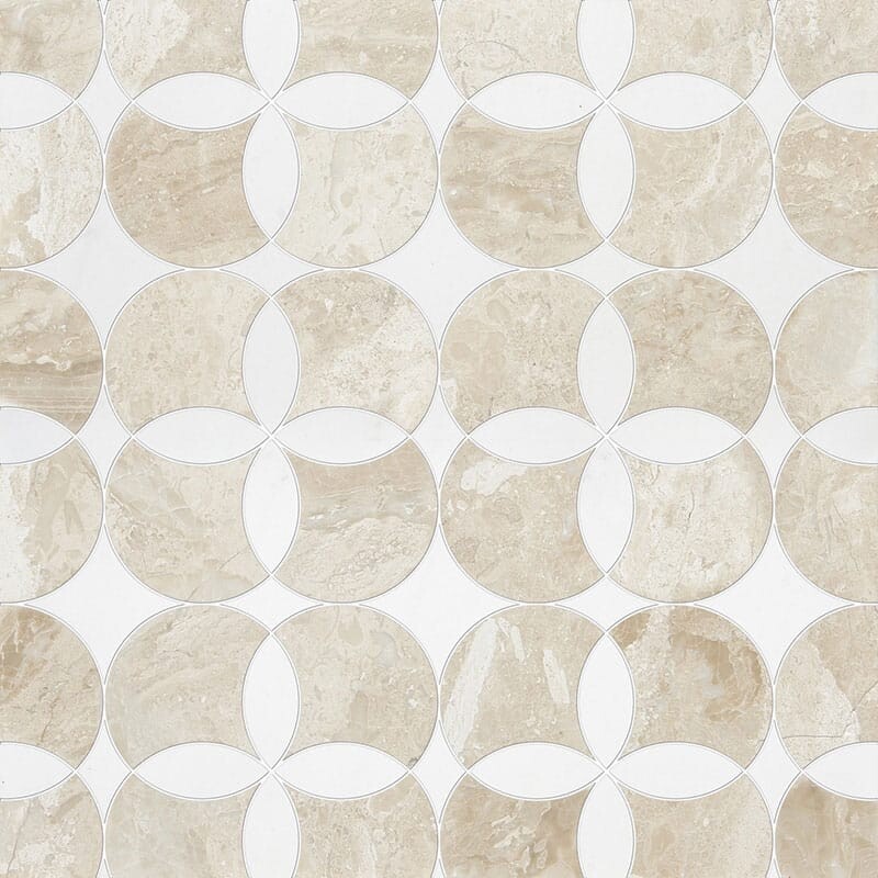 Diana Royal, Snow White Honed Constantine Marble Mosaics 13 5/8×13 5/8