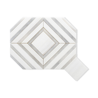 Bianco Dolomiti, Bardiglio Light Multi Finish Altair Marble Mosaic 9x11 1/4