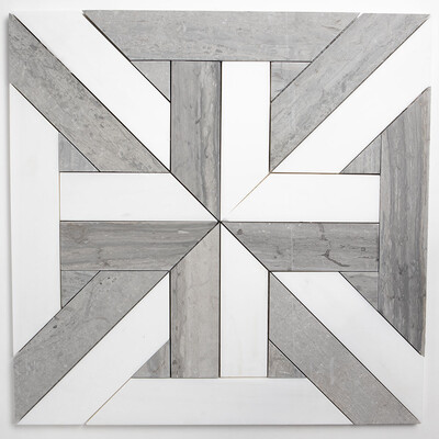 Atelier Grey Light, Bianco Dolomiti Honed Crossed Trapeze Marble Mosaic 17x17