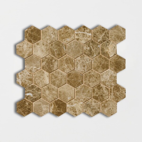 Emperador Light Polished Hexagon Marble Mosaics 10 3/8×12
