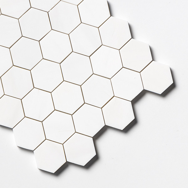 Bianco Dolomiti Polished Hexagon 2 Marble Mosaics 10 3/8×12