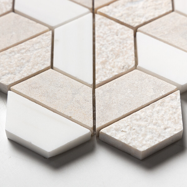 Royal Beige Textured 3d Hexagon Marble Mosaics 10 3/8×12