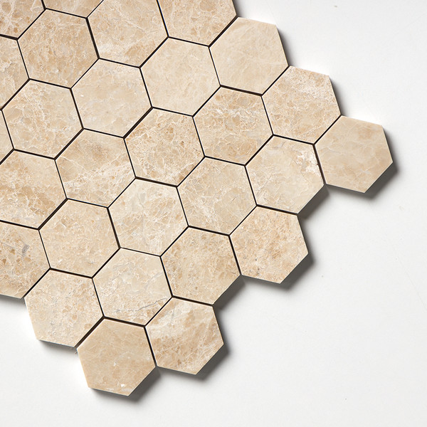 Delicate Beige Polished Hexagon Marble Mosaics 10 3/8×12