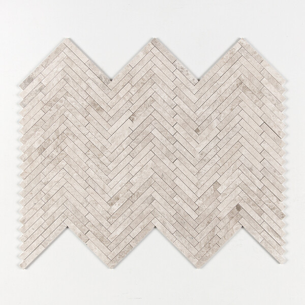 Silver Shadow Honed Large Herringbone Marble Mosaics 12 7/8×9 11/32