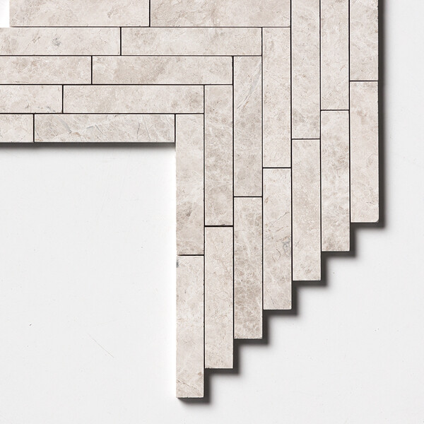 Silver Shadow Honed Large Herringbone Marble Mosaics 12 7/8×9 11/32