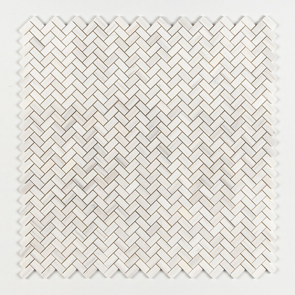 Bianco Dolomiti Polished Herringbone Marble Mosaics 12 1/8×13 3/8