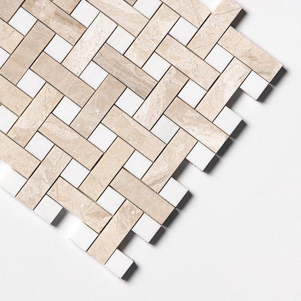 Diana Royal, Snow White Multi Finish Basket Weave 1×3 Marble Mosaics 12×12