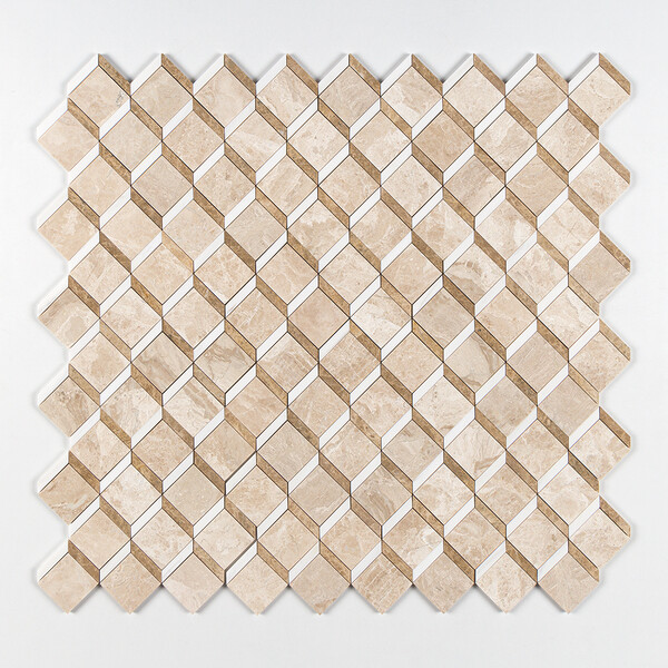 Royal Beige, Emperador Light, Bianco Dolomite Multi Finish Steps 3d Marble Mosaic 14 9/16×14 15/16