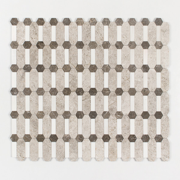 Silver Clouds, Snow White, Arctic Gray Multi Finish Pillar Marble Mosaics 13×13