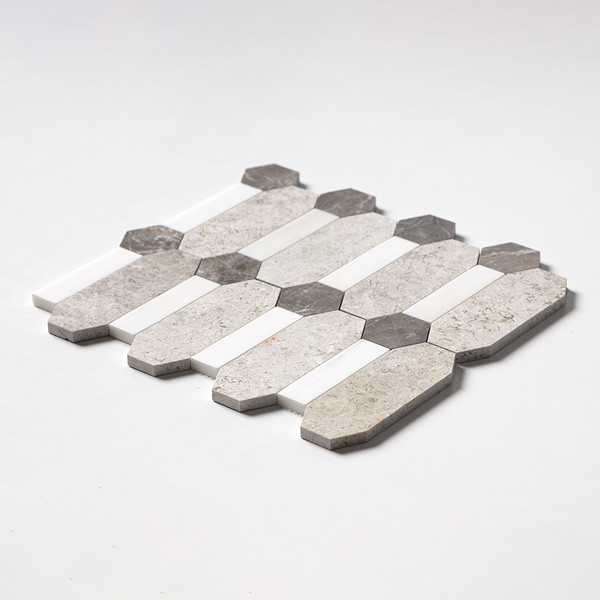 Silver Clouds, Snow White, Arctic Gray Multi Finish Pillar Marble Mosaics 13×13