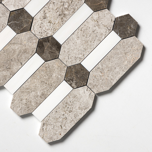 Silver Clouds, Snow White, Arctic Gray Multi Finish Pillar Marble Mosaics 13×13