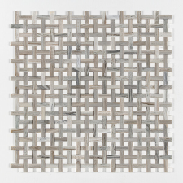 Skyline, Snow White Polished Basket Weave 1×3 Marble Mosaics 12×12