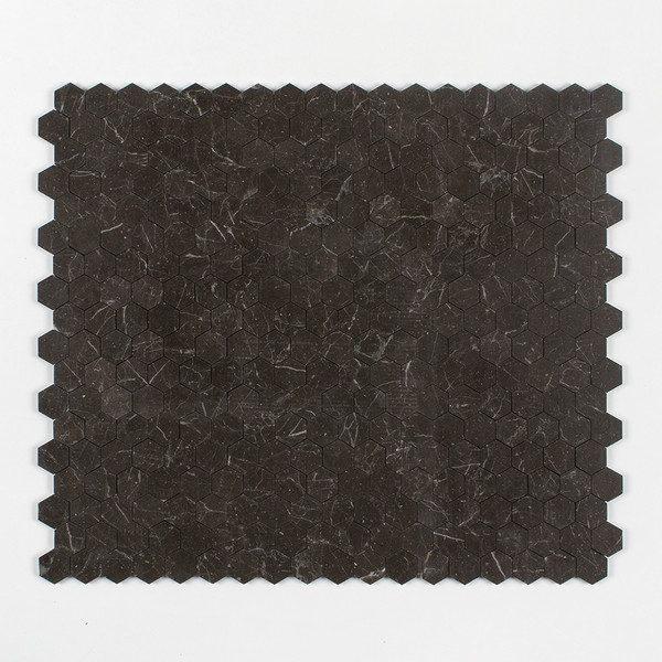 Iris Black Honed Hexagon Marble Mosaics 10 3/8×12