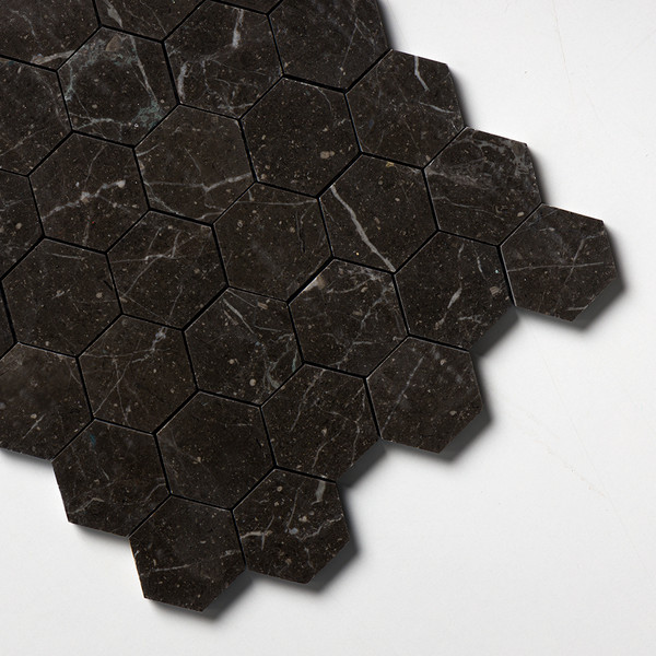 Iris Black Honed Hexagon Marble Mosaics 10 3/8×12