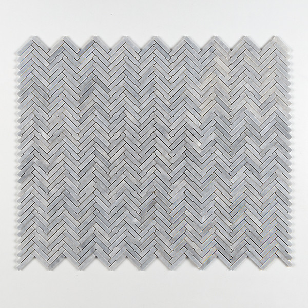 Bardiglio Light Honed Herringbone Marble Mosaics 12 1/8×13 3/8
