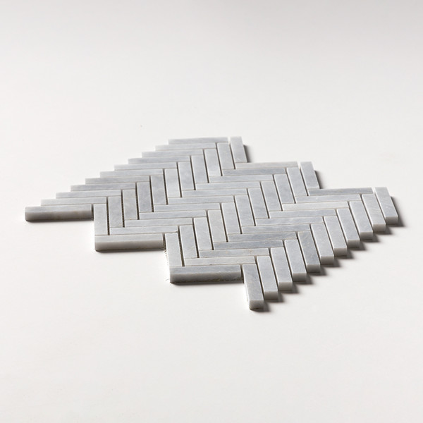 Bardiglio Light Honed Herringbone Marble Mosaics 12 1/8×13 3/8