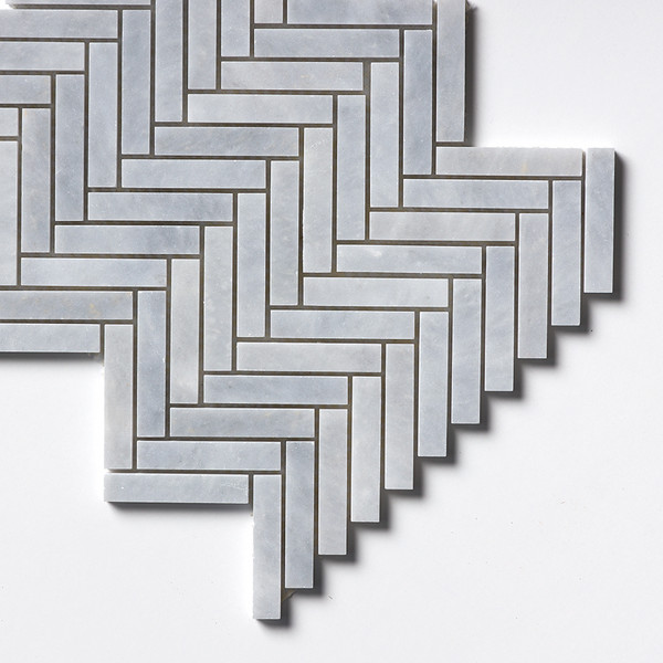 Bardiglio Light Honed Herringbone Marble Mosaics 12 1/8×13 3/8