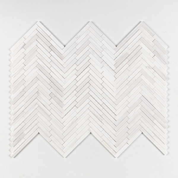 Bianco Dolomiti Polished Large Herringbone Marble Mosaics 12 7/8×8 9/16