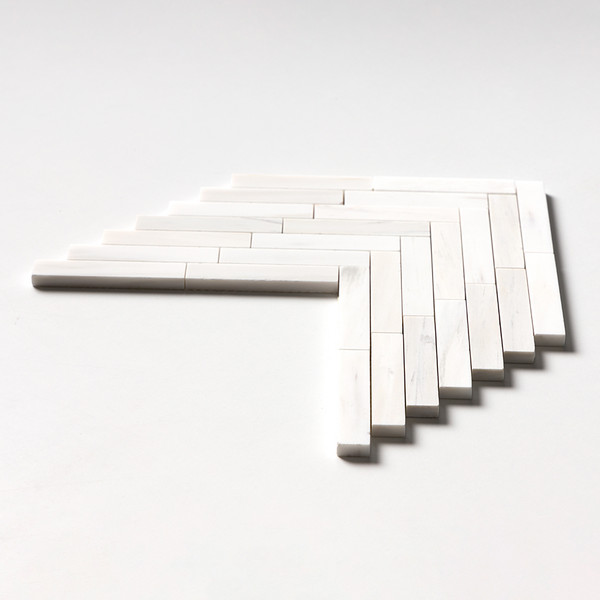 Bianco Dolomiti Polished Large Herringbone Marble Mosaics 12 7/8×8 9/16