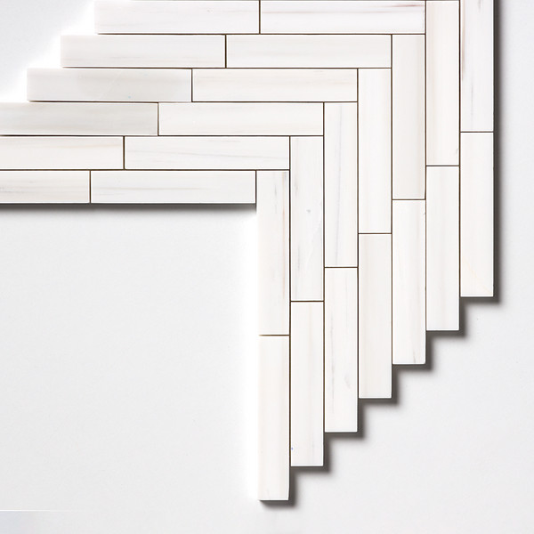 Bianco Dolomiti Polished Large Herringbone Marble Mosaics 12 7/8×8 9/16