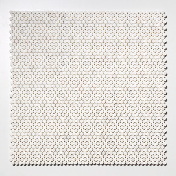 Snow White Tumbled Penny Round Marble Mosaics 11 1/4×11 3/4