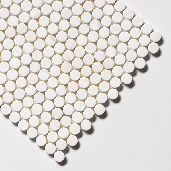 Snow White Tumbled Penny Round Marble Mosaics 11 1/4×11 3/4