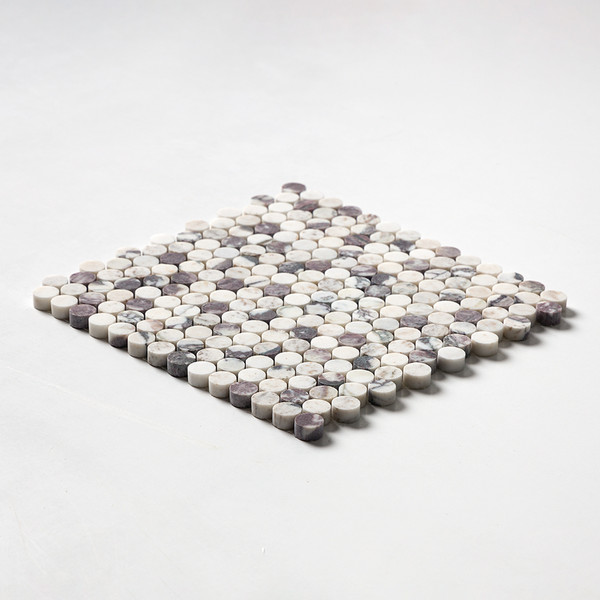 Calacatta Violet Honed Penny Round Marble Mosaics 11 1/4×11 3/4