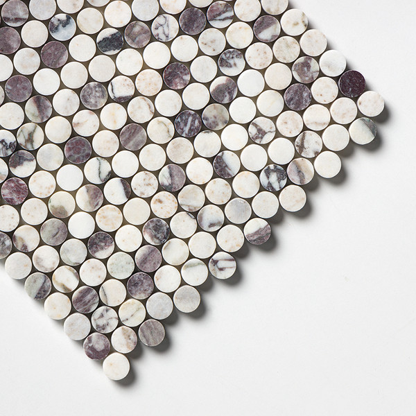 Calacatta Violet Honed Penny Round Marble Mosaics 11 1/4×11 3/4