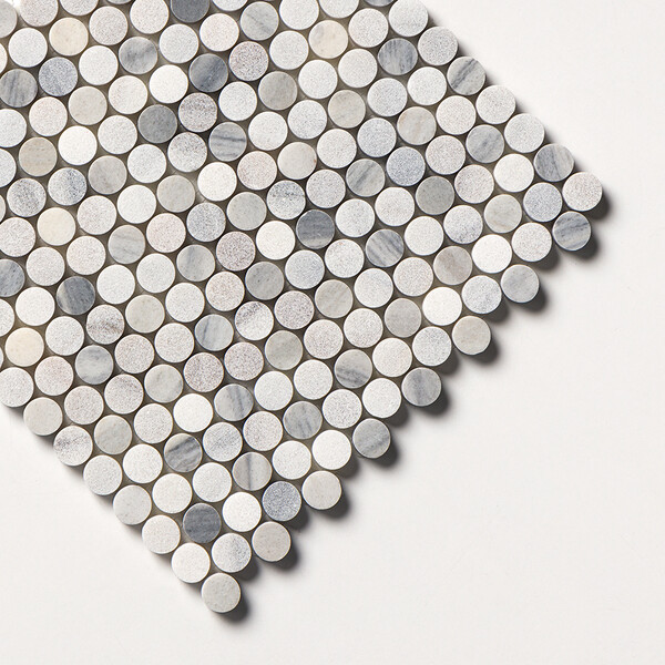 Silver Sky Multi Finish Penny Round Marble Mosaics 11 1/4×11 3/4