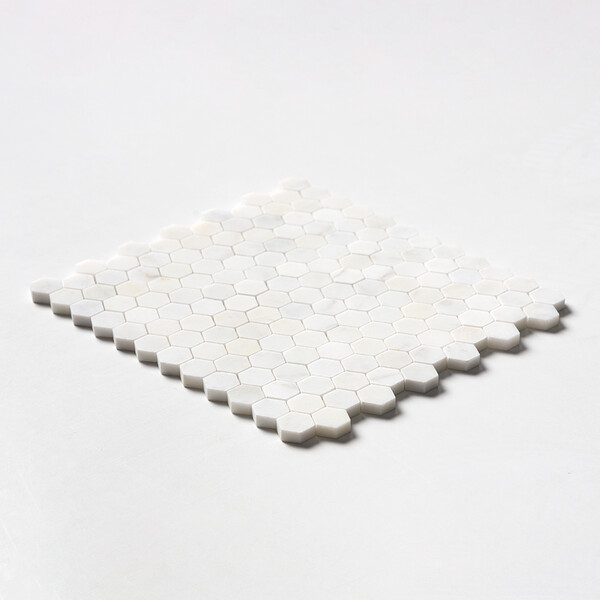 White Pearl Honed Hexagon 1×1 Marble Mosaics 11 1/2×12 1/4