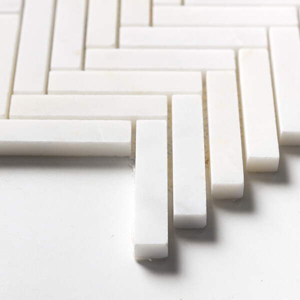 White Pearl Honed Herringbone 5/8×3 Marble Mosaics 10 7/16×12 13/16