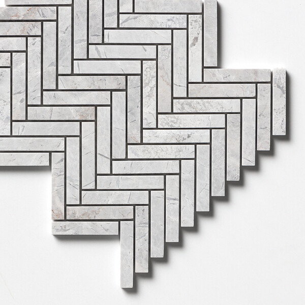 Avalanche Honed Herringbone 5/8×3 Marble Mosaics 10 7/16×12 13/16