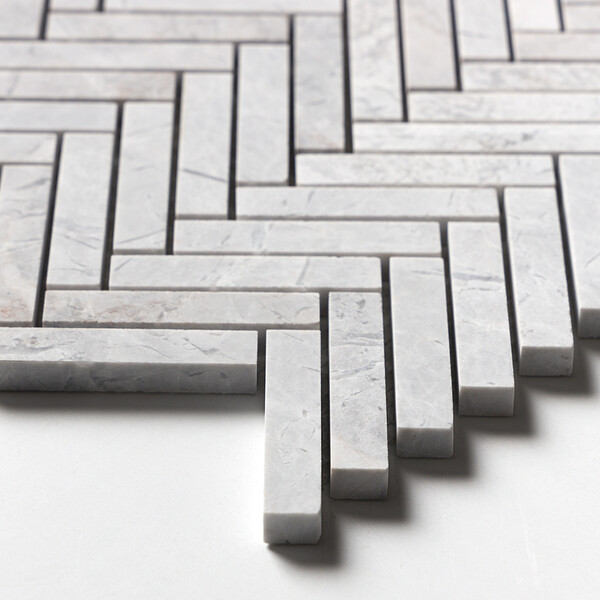 Avalanche Honed Herringbone 5/8×3 Marble Mosaics 10 7/16×12 13/16