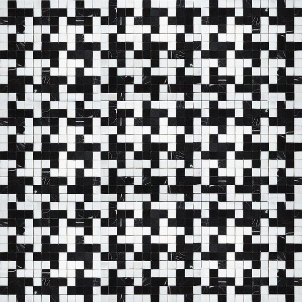 Black, Bianco Dolomiti Multi Finish Zig-zag Marble Mosaics 12×12
