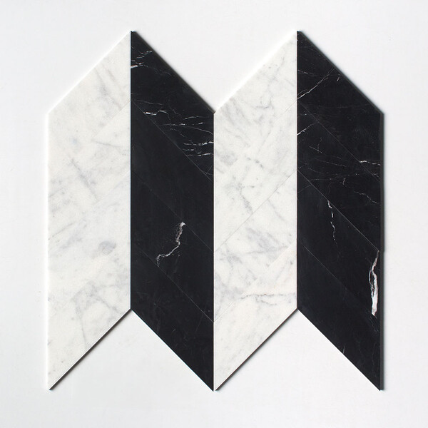 Black Honed Chevron Marble Tile 5×17