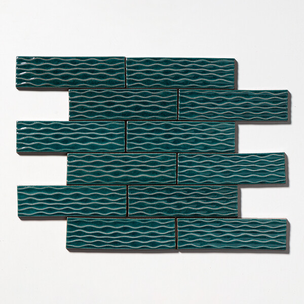 Aquamarine Glossy Rivulet Glazed Terracotta Accent Tiles 2 1/4×7 7/8
