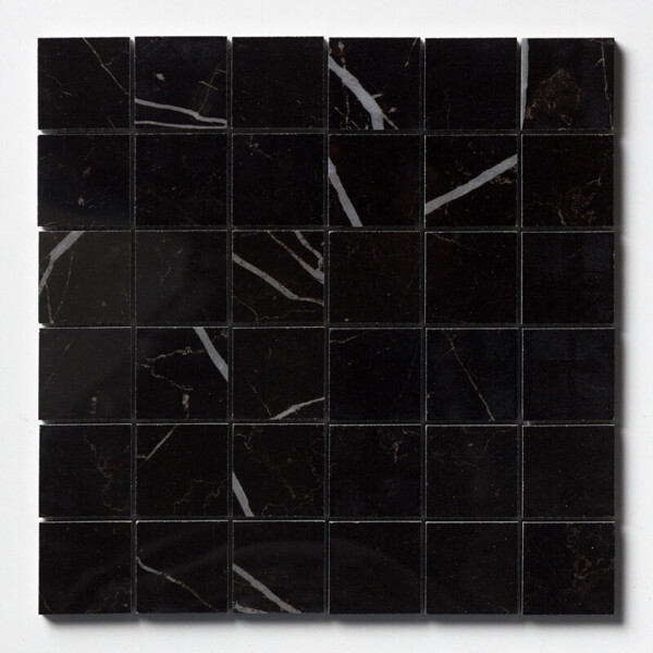 Marquina Nero Polished 2×2 Porcelain Mosaics 12×12