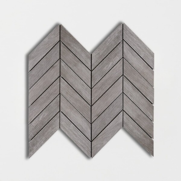 Gris Ardoise Matte Chevron Wood Look Porcelain Mosaics 17×7 3/4