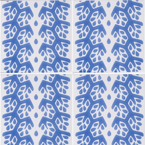 Snow White, Blue Glossy Cecil Stripe Ceramic Tiles 6×6