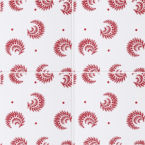 Snow White, Fire Engine Glossy Desmond Ceramic Tiles 6×6