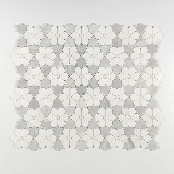 Afyon White, Avenza Dark, Dolomite Multi Finish Theodora Marble Mosaics 12 1/8×14