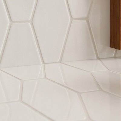 Blanco Real Glossy Longest Hexagon Ceramic Tile 3×7 7/8 (DC00117) Room Scene Image