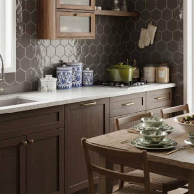 Coffee Glossy Hexagon 5 Ceramic Tile 5 (DC00184) Room Scene Image