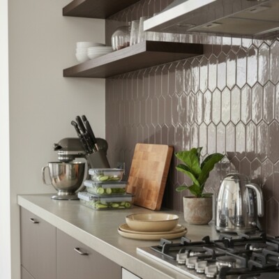 Coffee Glossy Picket Ceramic Tile 3×6 (DC00192) Room Scene Image